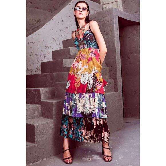 Anthropologie Dresses & Skirts - Anthropologie Bhanuni by Jyoti Tiered Layer Maxi Dress Mixed Print Embellish 10